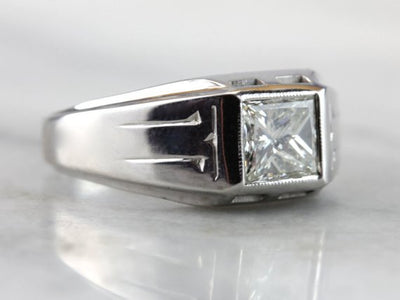 Vintage Diamond Ring with Crisp Lines in Fine White Gold
