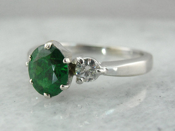 Tsavorite Garnet, Gorgeous Three Stone Anniversary or Engagement Ring