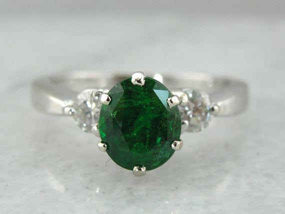 Tsavorite Garnet, Gorgeous Three Stone Anniversary or Engagement Ring