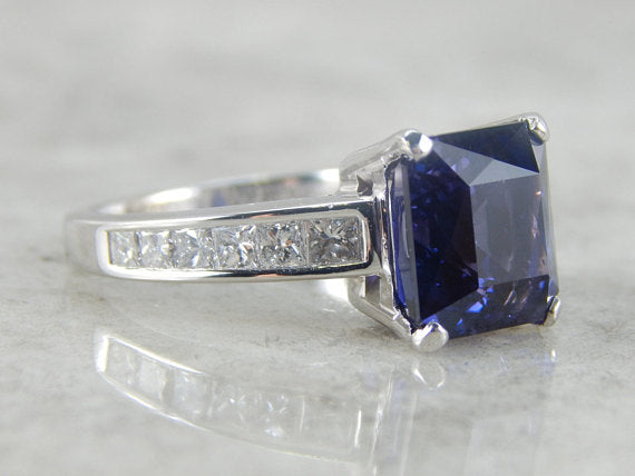 Indigo Sapphire from Sri Lanka, Set in White Gold