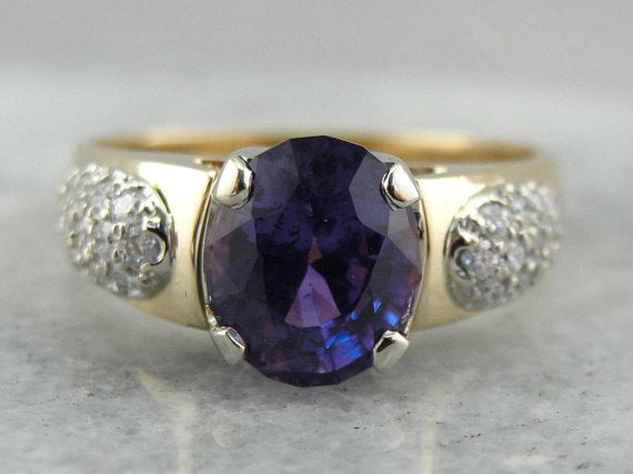 Our Finest Plum Sapphire, European Style Statement Ring with Diamond Accents