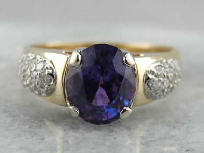 Our Finest Plum Sapphire, European Style Statement Ring with Diamond Accents