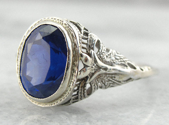 Vintage Octagonal Sapphire & Diamond Ring, No-Heat