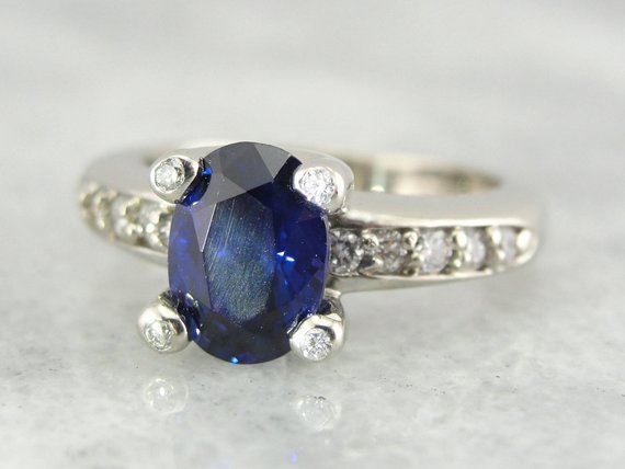 Cobalt Blue Ceylon Sapphire and Diamond Engagement Ring