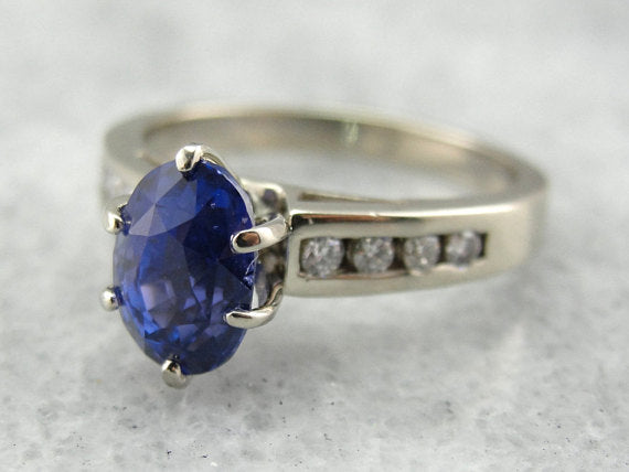 Outstanding Blue Sapphire and Diamond Engagement Ring