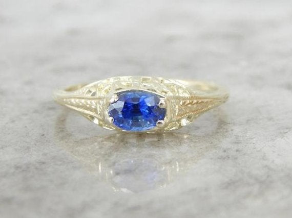 Art Nouveau Green Gold Sapphire Engagement Ring