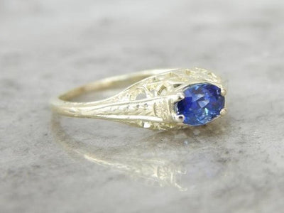 Art Nouveau Green Gold Sapphire Engagement Ring