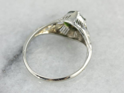 Art Deco Demantoid Garnet Solitaire Engagement Ring