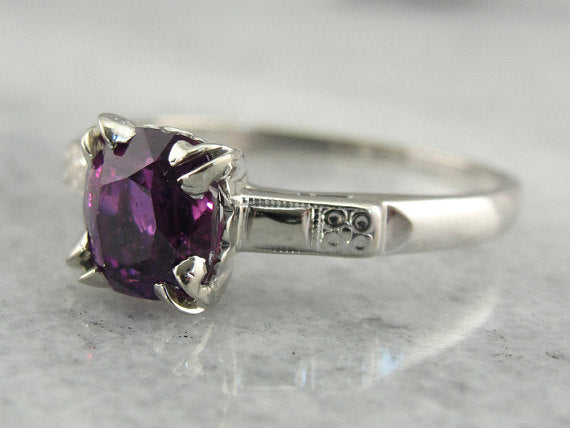 Deep True Pink Sapphire White Gold Engagement Ring