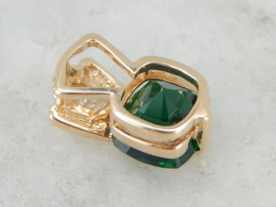 Rare Chrome Tourmaline set in a Modernist Diamond Pendant