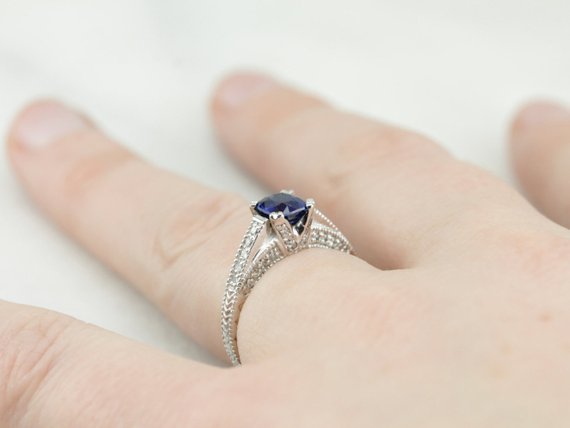 Brilliant Blue Sapphire and Diamond Engagement Ring