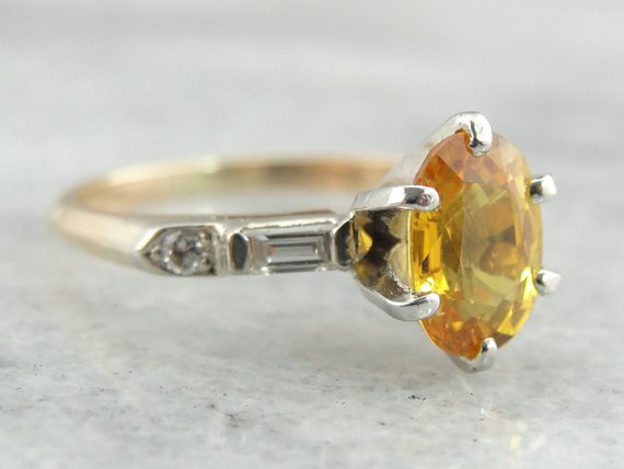 Golden Sapphire Diamond Engagement Ring