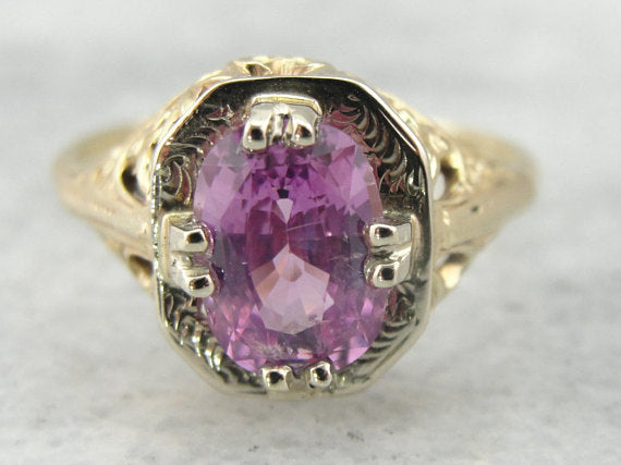 Art Nouveau Filigree Ring with Pink Sapphire