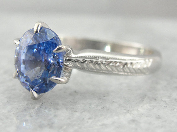 Blue Ceylon Sapphire, Classic Engagement Ring Solitaire