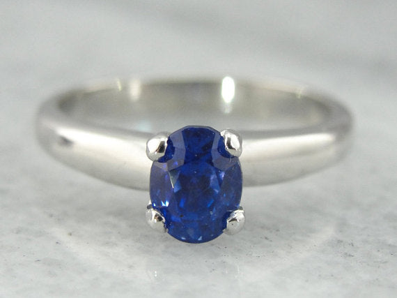 Exceptional Cobalt Blue Ceylon Sapphire in a Traditional Platinum Engagement Ring, Benchmark Quality Stone