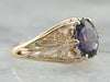 Rosy Gold and Purple Sapphire Filigree Ring for Engagement or Statement Piece
