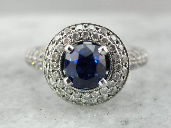 Contemporary Sapphire and Diamond Engagement Ring