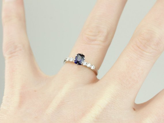 Navy Engagement, Sapphire and Diamond Engagement Ring