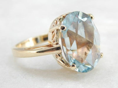 Nigerian Aquamarine with Unusual Faceting in a Gold Cocktail Ring