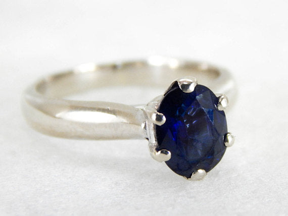 Ceylon Sapphire Solitaire White Gold Engagement Ring