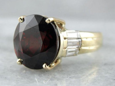 Contemporary Garnet and Gold Cocktail Ring with True Fire