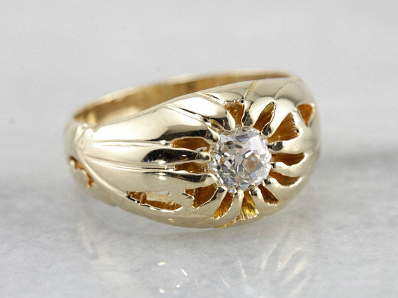 Bold Old Mine Cut Diamond Solitaire Engagement Ring