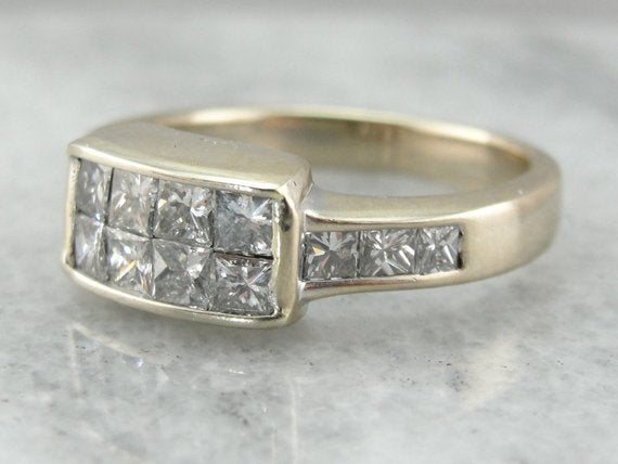 No Illusions: Magic Set Modernist Square Cut Diamond Cocktail Ring