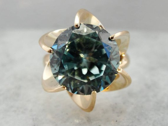 Blue Zircon Cocktail Ring, Vintage Blue Zircon Ring, Mid Century Statement Ring