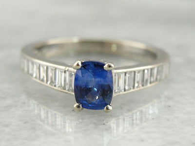 Sapphire and Diamond Engagement Ring in White Gold