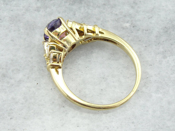 Purple Ceylon Sapphire in Starburst Diamond Ring