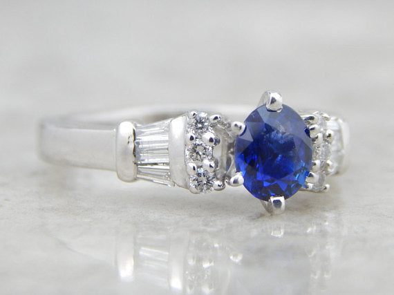 Fine Ceylon Sapphire, Platinum and Diamond Lady's Ring