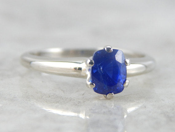 Amazing White Gold and Bright Blue Sapphire Ring