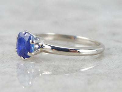 Amazing White Gold and Bright Blue Sapphire Ring