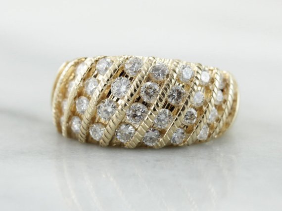 Vintage Diamond Cocktail Ring, High Fashion Statement Ring in Yellow Gold