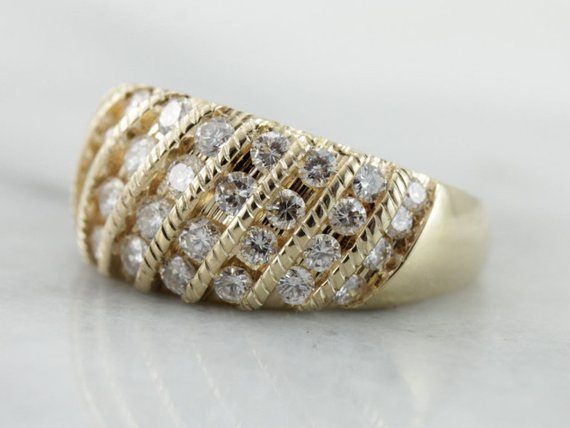Vintage Diamond Cocktail Ring, High Fashion Statement Ring in Yellow Gold