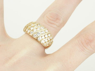 Vintage Diamond Cocktail Ring, High Fashion Statement Ring in Yellow Gold