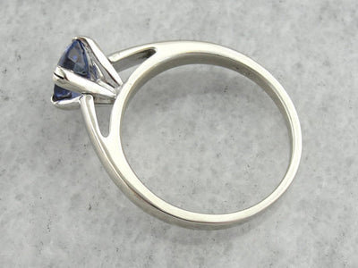 Large Sapphire Solitaire Engagement Ring in White Gold, Timeless Elegance