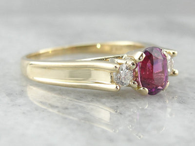 Raspberry Pink Sapphire and Diamond Engagement Ring
