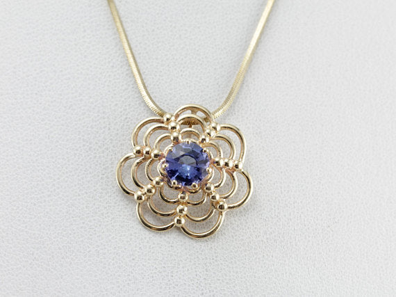 Vintage Tanzanite Gold Web Pendant