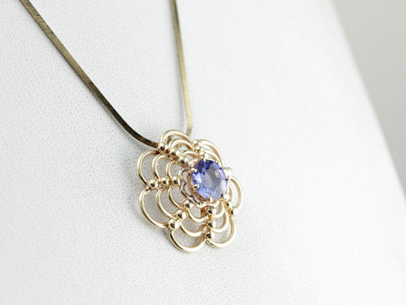 Vintage Tanzanite Gold Web Pendant