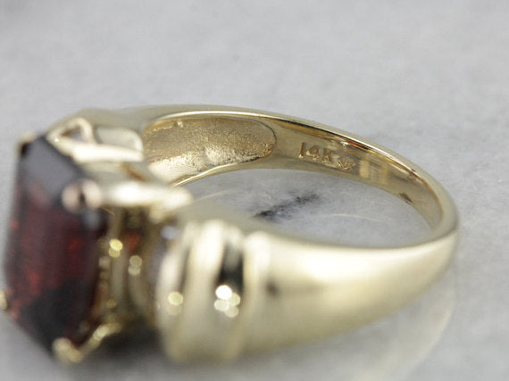 Vintage 1980's Garnet Statement Ring in Yellow Gold