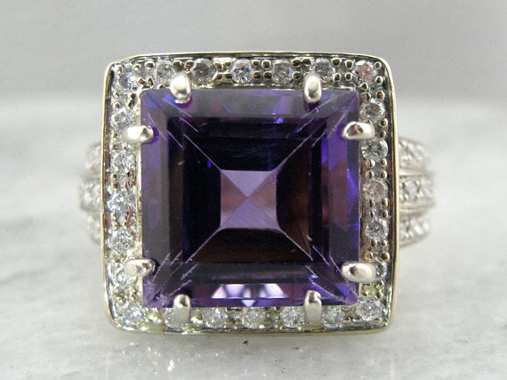 Contemporary Luxury: Weighty White Gold and Diamond Mounting with Rare Amethyst Center