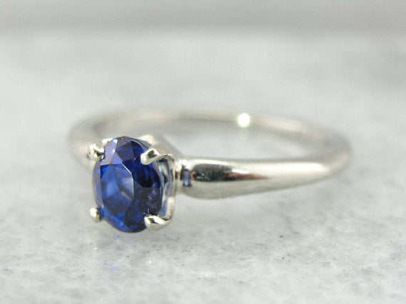 Blue Ceylon Sapphire White Gold Solitaire Engagement Ring