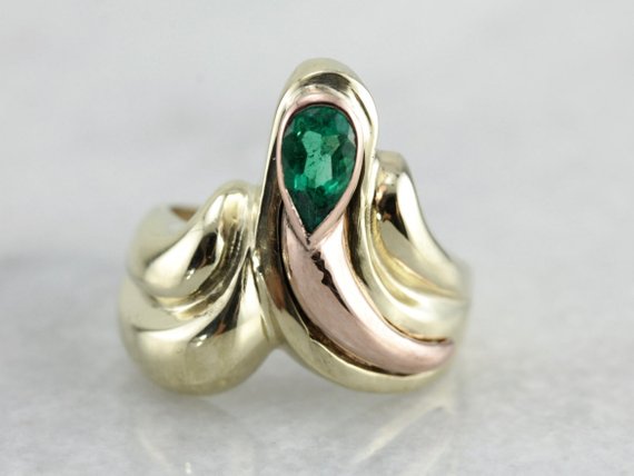 Emerald Two Tone Retro Era Statement Ring