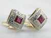 Contemporary Ruby and Diamond Halo Earrings