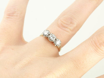 Vintage Three Stone Diamond Ring from the Mid Century Era, Wonderful Post World War II Style