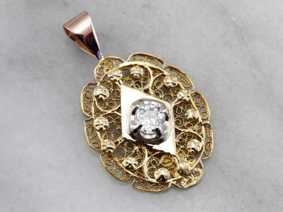 Vintage Diamond Filigree Pendant