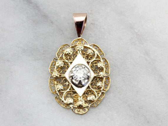 Vintage Diamond Filigree Pendant