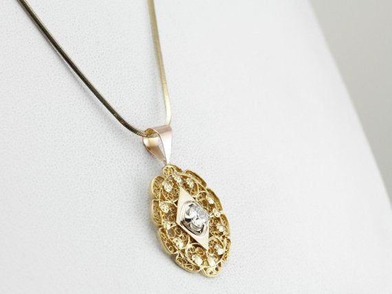 Vintage Diamond Filigree Pendant