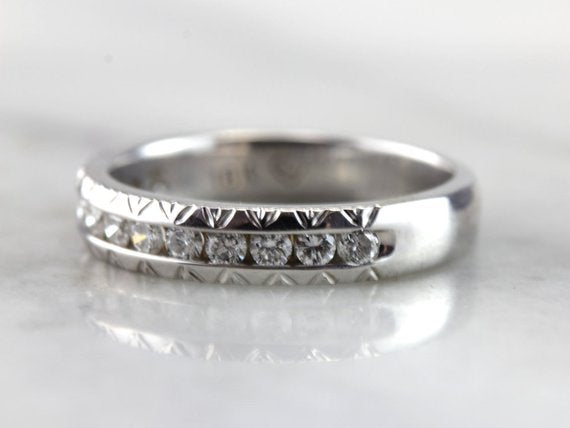 Etched Channel Set Diamond Wedding Band, Alternative Engagement for Him